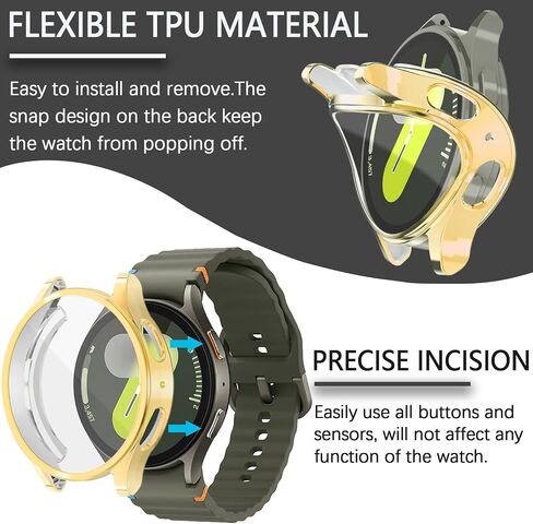 Wugongyan Case Compatible with Samsung Galaxy Watch 7 40mm Screen Protector Case Flexible Soft TPU All-Around Protective Face Cover for Galaxy Watch 7 Accessories(Gold, 40mm) in Saudi Arabia