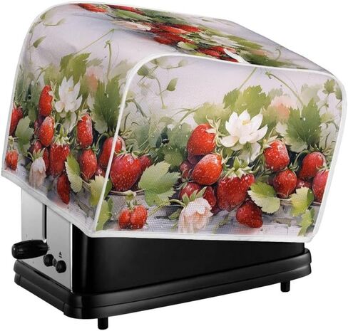 Red Strawberry Flower 2, 4 Slice Toaster Cover Realistic Fruit Strawberries Polyester Fabric 2/4 Slice Toaster Berry Plant Flower For Kitchen Small Appliance -M in Saudi Arabia