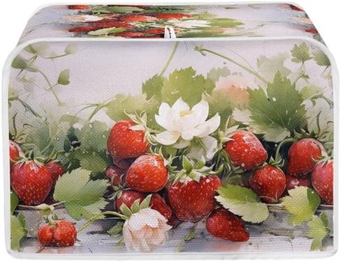 Red Strawberry Flower 2, 4 Slice Toaster Cover Realistic Fruit Strawberries Polyester Fabric 2/4 Slice Toaster Berry Plant Flower For Kitchen Small Appliance -M in Saudi Arabia