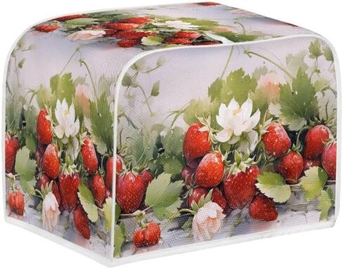 Red Strawberry Flower 2, 4 Slice Toaster Cover Realistic Fruit Strawberries Polyester Fabric 2/4 Slice Toaster Berry Plant Flower For Kitchen Small Appliance -M in Saudi Arabia