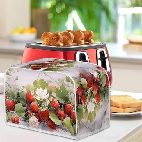 Red Strawberry Flower 2, 4 Slice Toaster Cover Realistic Fruit Strawberries Polyester Fabric 2/4 Slice Toaster Berry Plant Flower For Kitchen Small Appliance -M in Saudi Arabia