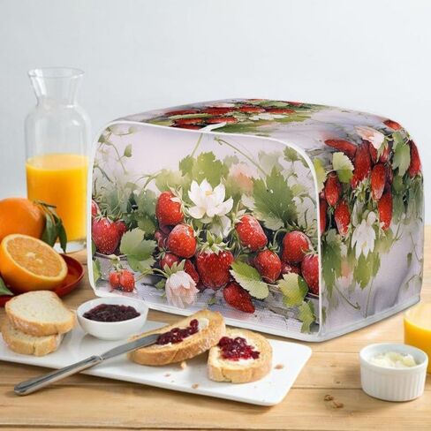 Red Strawberry Flower 2, 4 Slice Toaster Cover Realistic Fruit Strawberries Polyester Fabric 2/4 Slice Toaster Berry Plant Flower For Kitchen Small Appliance -M in Saudi Arabia