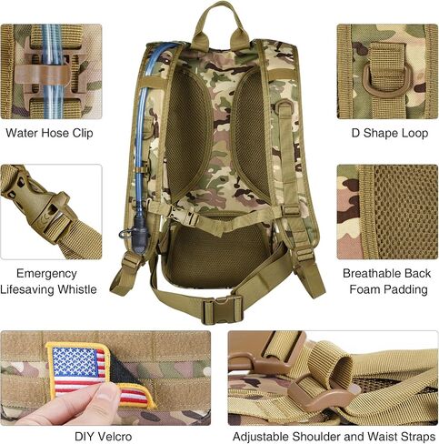 GENILU Tactical Hydration Backpack with 3L Water Bladder, Lightweight Molle Water Backpack Daypack for Men Women in Saudi Arabia