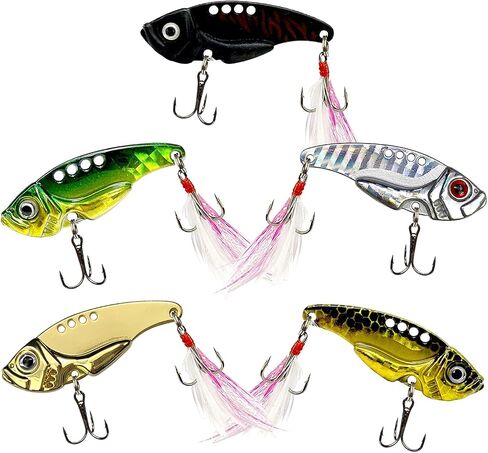 Spinner Baits VIB Fishing Lures for Trout Walleye with Fishing Snap Clips Metal Blade Bait Spoon Lures Rooster Tail Treble Hooks Freshwater Saltwater FS/YE-06 in Kuwait