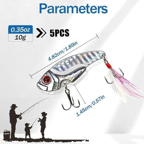 Spinner Baits VIB Fishing Lures for Trout Walleye with Fishing Snap Clips Metal Blade Bait Spoon Lures Rooster Tail Treble Hooks Freshwater Saltwater FS/YE-06 in Kuwait