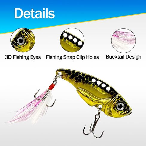 Spinner Baits VIB Fishing Lures for Trout Walleye with Fishing Snap Clips Metal Blade Bait Spoon Lures Rooster Tail Treble Hooks Freshwater Saltwater FS/YE-06 in Kuwait
