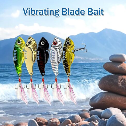 Spinner Baits VIB Fishing Lures for Trout Walleye with Fishing Snap Clips Metal Blade Bait Spoon Lures Rooster Tail Treble Hooks Freshwater Saltwater FS/YE-06 in Kuwait