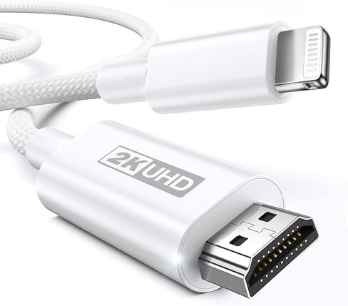 Apple MFI Lightning to HDMI Cable Adapter [6.6 ft] ، nylon braided 2K@60Hz iPhone إلى محول HDMI للتلفزيون/الشاشة/جهاز الإسقاط ، محول AV Digital Lightning لـ iPhone iPad iPad in Kuwait