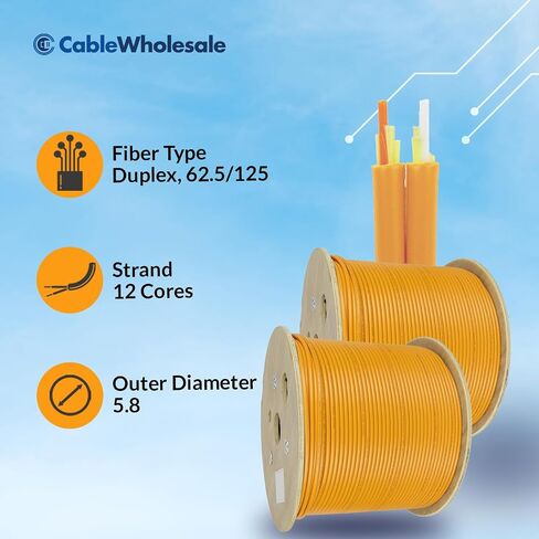 كبلات الألياف الألياف الألياف الداخلية 12-strand الألياف الداخلية ، multimode ، 62.5/125 ميكرون ، برتقالي ، مصنفة ، التخزين المؤقت ، 1000 قدم in Saudi Arabia
