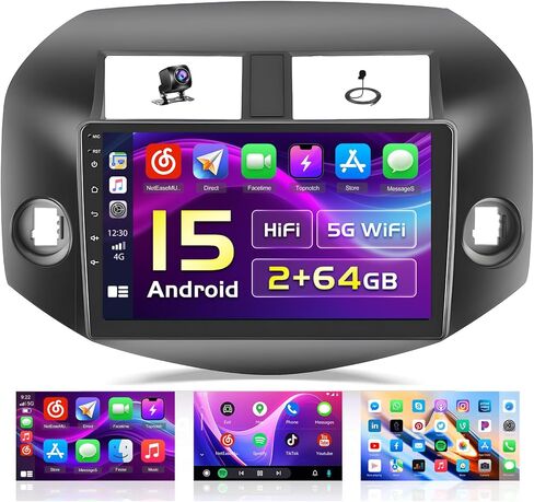 2+64 جيجا بايت Apple Carplay لاسلكي لراديو Android Toyota RAV4 2007-2012، شاشة Hikity 10.1 بوصة تعمل باللمس RAV4 ستيريو مع Android Auto، HiFi، نظام تحديد المواقع العالمي (GPS)، واي فاي، بلوتوث، SWC، ميكروفون، كاميرا احتياطية in Saudi Arabia