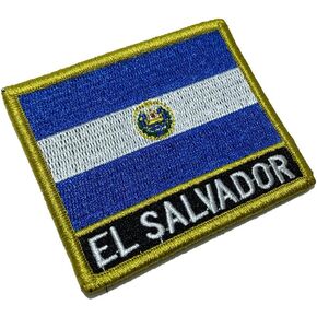 BR44 BP0203NV01 El Salvador Country Flag Embroidered Patch Gold Border Uniform Kart Kimono, Hook Fasteners Attach to Tactical Hats and Gears
