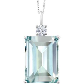 Gem Stone King 925 Sterling Silver Sky Blue Simulated Aquamarine Pendant Necklace For Women (15.80 Cttw, Emerald Cut 18X13MM, With 18 Inch Silver Chain)