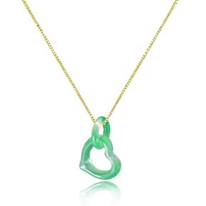 Jade Necklace for Women Valentine's Day Gifts, Love Heart Pendant Chain Necklaces with Birthstone Crystals 18k Gold Plated Fashion Jade Choker Jewelry for Wife Mom Her,Green