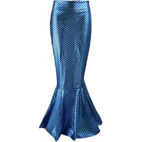 Women's Mermaid Tail Adult Halloween Fish Scale Costume High Waist Metallic Fitted Party Maxi Skirt