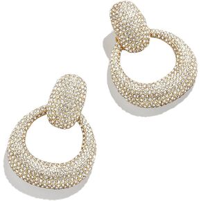 Jordan Statement Earrings - Luxurious Vintage Circular Silhouette Pave Drop Earrings, Retro Door Knocker Earrings, Hypoallergenic, Gold Plated Brass Earrings for Women, Fashion Jewelry