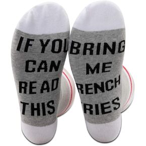 PXTIDY 2 Pairs French Fry Lover Gift If You Can Read This Bring Me French Fries Novelty Socks Fast Food French Fry Gift