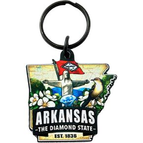 Westmon Works Arkansas Keychain Souvenir with State Map and Flag Images Acrylic Key Chain
