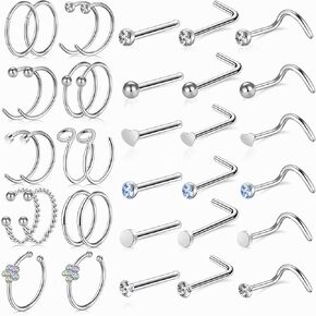 Hicdaw 60 Pcs Nose Rings for Women Nose Rings Hoops 20G Nose Piercings Jewelry for Women Men Screw Hypoallergenic Surgical Steel Nose Ring Studs