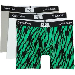Calvin Klein 1996 Cotton Boxer Brief 3-Pack White/Authentic Grey/Tiger Print/Island Green XL (40"-42")