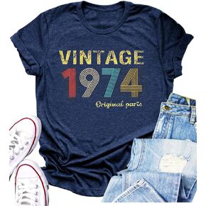 50th Birthday Gifts T Shirt for Women Vintage 1974 Original Parts Shirts 50th Birthday Party Ideas Shirts 1974 Tee Tops