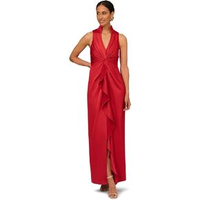 Aidan Mattox by Adrianna Papell Women's Crepe Back Satin V-Neck Gown