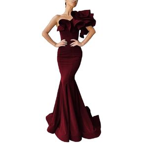 Blawhee Women's Mermaid One Shoulder Ruffles Prom Dresses Evening Gowns