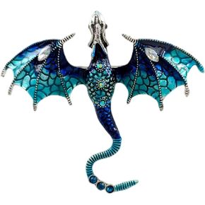Greek Myth Blue Enamel Fly Dragon Brooches and Pins Vintage Costume Jewelry