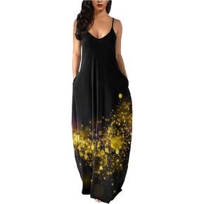 Women's Maxi Sunflower Dresses Sleeveless Long Tie Dye Dress Casual Sundresses with Pockets