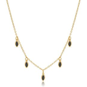 18K Gold Plated Dainty Charm CZ Diamond Dangle Choker Necklace,5 Black/Clear/Emerald Solitaire Cubic Zirconia Bezel Dangling Station Necklaces for Women,16"