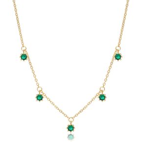 18K Gold Plated Dainty Charm CZ Diamond Dangle Choker Necklace,5 Black/Clear/Emerald Solitaire Cubic Zirconia Bezel Dangling Station Necklaces for Women,16"
