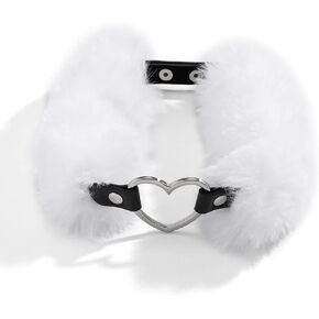 Bethynas Punk Hollow Heart Fluffy Choker Gothic Soft Fuzzy Collar Choker with Heart Charm Unique Warm Furry Necklace for Women Girls