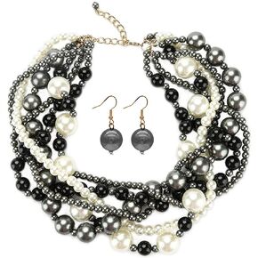 JNF Multi Strand Pearl Necklace for Women Bridal Wedding Pearl Statement Necklace Costume Pearls Necklaces for Ladies Party
