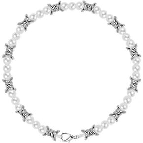Punk Thorns Pearl Necklace Metal Collar Thorns Iron Necklace Unisex Chain Hip-hop Harajuku Punk Gothic Jewelry For Women Men Girls Boys