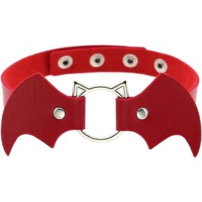 Punk Gothic Leather Bat Cat Choker Necklace Fashion Y2K Collar Bat Wings PU Leather Choker Halloween Necklace Cosplay Jewelry for Women Men Girls Boys Best Present Gift for Birthday New Year Christmas Halloween Valentine‘s Day