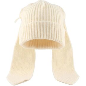 Women Men Cute Long Ears Bunny Beanie Funny Hat Knit Hats Fluffy Winter Cap Warm Knit Rabbit Crochet Skull Cap