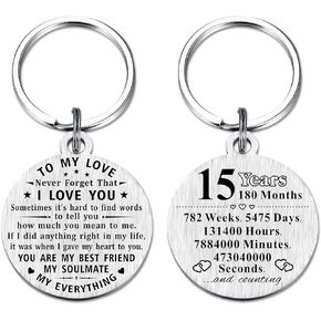 ABNTY 15th Anniversary Keychain Gifts, Steel Engraved 15 Year Anniversary Decorations, Happy Fifteen Year Anniversary for Men Husband Women Wife