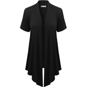 EIMIN Women's Basic Solid Short Sleeve Open Drape Front Jersey Cardigan (S-3XL)
