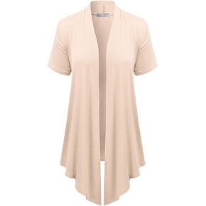 EIMIN Women's Basic Solid Short Sleeve Open Drape Front Jersey Cardigan (S-3XL)