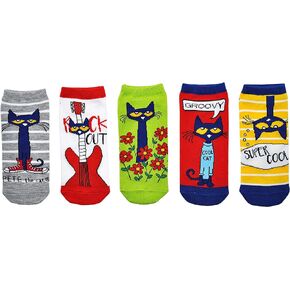 Pete the Cat Socks (Adult) (5 Pair) - (Women) Low Cut Socks - Fits Shoe Size: 4-10 (Ladies)