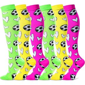 Cindeer 6 Pairs Soccer Knee High Socks Novelty Soccer Hearts Tube Socks Soccer Gifts Socks for Men Women Team