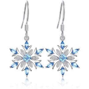 JewelryPalace Snowflake Earrings, Genuine Swiss Blue Topaz Dangle Earrings for Women, 14k Gold Plated 925 Sterling Silver Earrings for Women, Gemstones Birthstone Drop Earrings for Women