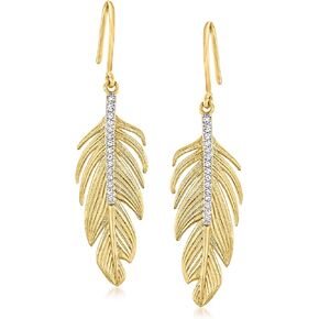 Ross-Simons 0.10 ct. t.w. Diamond Feather Drop Earrings in 18kt Gold Over Sterling
