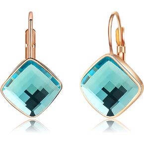 Austrian Crystal Square Drop Leverback Earrings for Women Fashion 14K Gold Plated Hypoallergenic Jewelry Gift