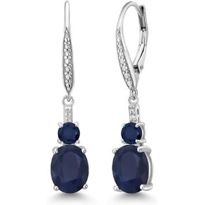 Gem Stone King 925 Sterling Silver Blue Sapphire and White Lab Grown Diamond Dangle Earrings for Women (5.13 Cttw, Oval 9X7MM)