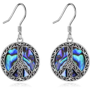 POPLYKE Peace Sign Drop Dangle Earrings Sterling Silver Filigree Flower Earrings Jewelry