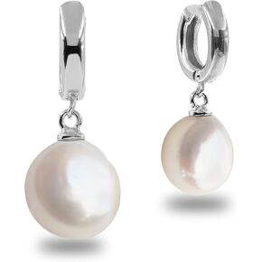 Women Pearl Earrings Freshwater Cultured Pearls Baroque Shape 12 to 13 mm with Large Zirconia Stone SECRET & YOU | Sterling Silver Earrings with Big Butterfly Backs.
