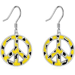 POPLYKE Peace Sign Drop Dangle Earrings Sterling Silver Filigree Flower Earrings Jewelry in Saudi Arabia