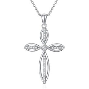 OCJ Cross Pendant Necklace 925 Sterling Silver Cross Necklace Religious Jewelry Birthday Christmas Gifts for Women Her Girls Teens