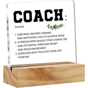 Coach Gifts for Women Men, Coach Definition Clear Acrylic Sign with Wood Stand Table Sign Decoration Presents