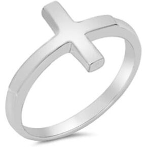 CHOOSE YOUR COLOR Sterling Silver Sideways Cross Ring